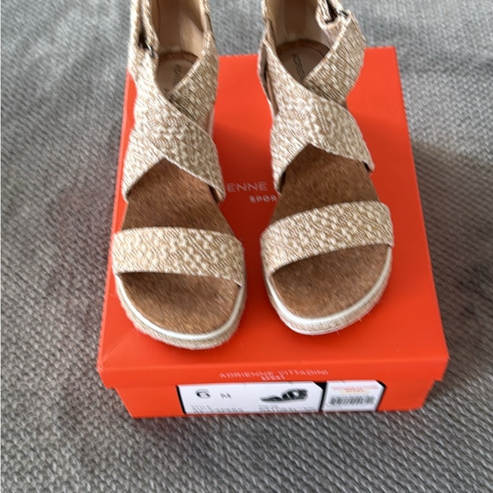 Adrienne Vittadini Beige Woven Wedges